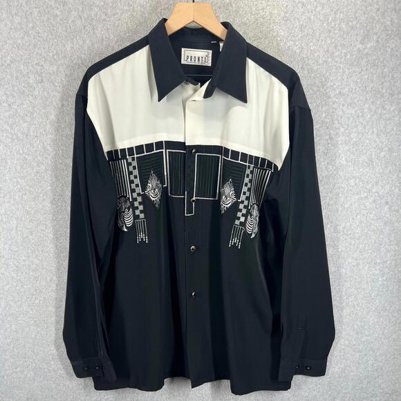 Pronti Other - Pronti by Phita Mens L Button Down Shirt Black White Colorblock Embroidered EUC